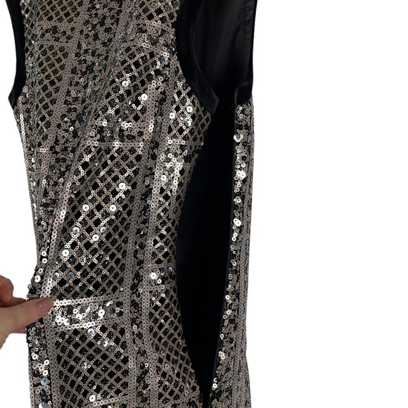 BASLER SEQUIN GEOMETRIC SLEEVELESS VELVET TRIM SHEATH PARTY COCKTAIL DRESS - Picture 11 of 14